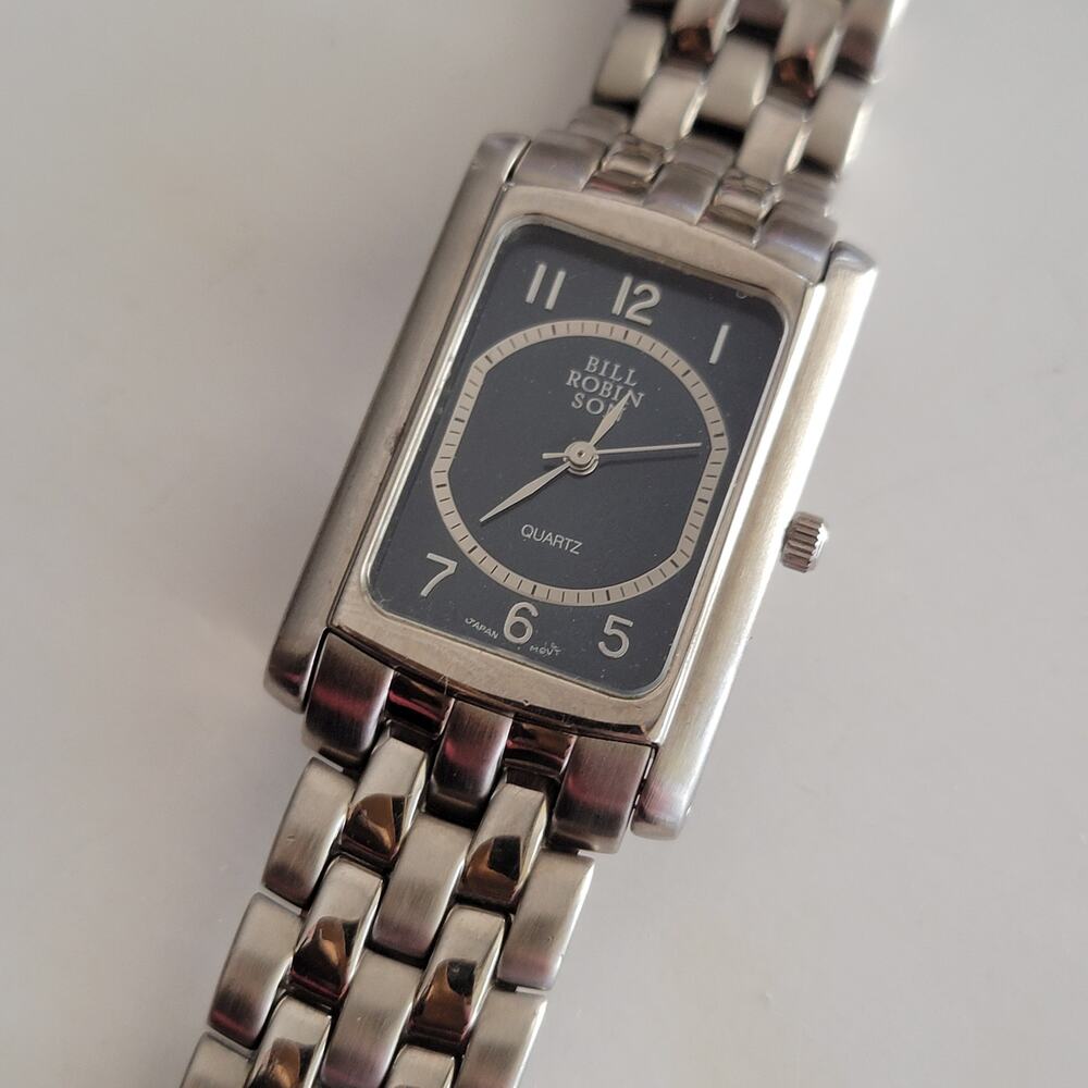 Vintage Watch Bill Robinson Quartz Watch Rectangular Dial Silver Bracelet Style